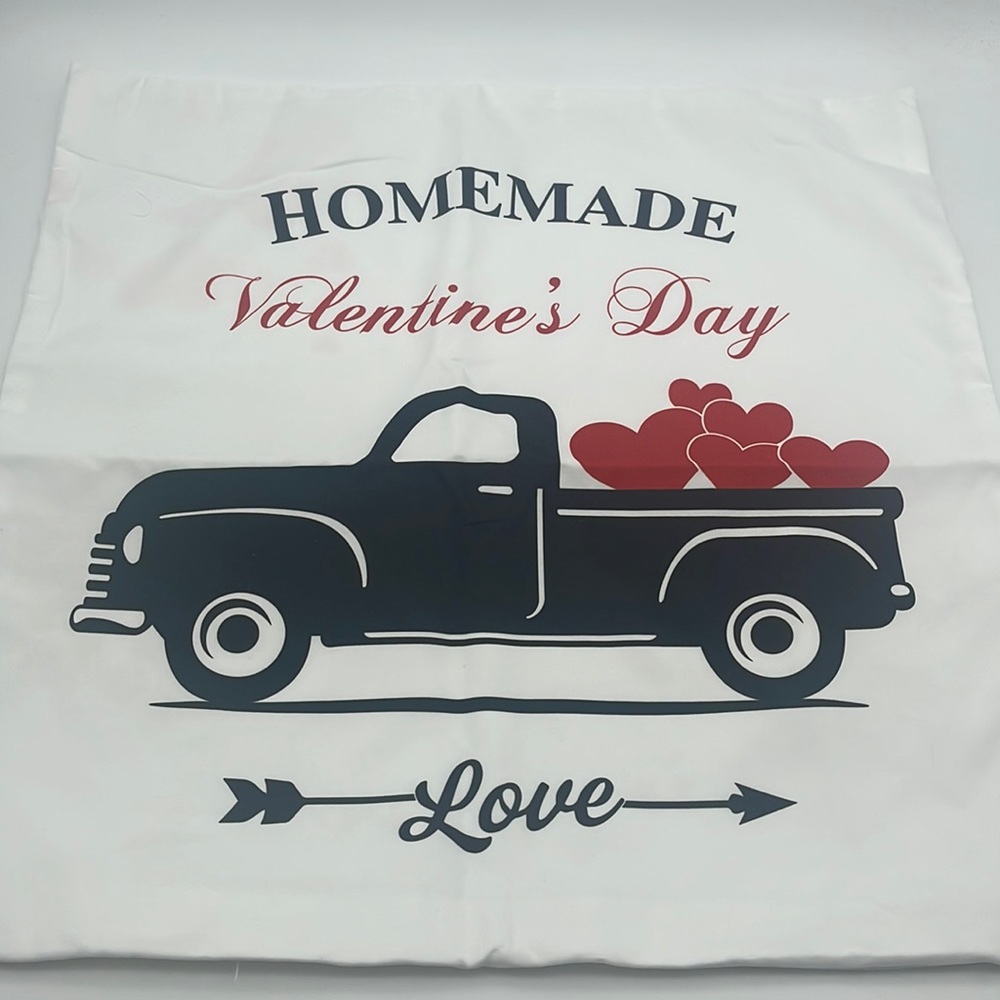 Valentine’s Day Pillow Cover 18 x 18 Homemade Vintage Truck NEW